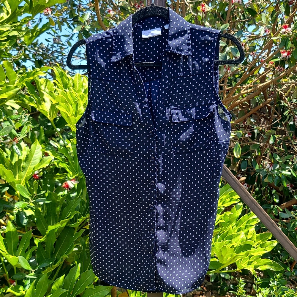 New York & Company Navy Star Print Top